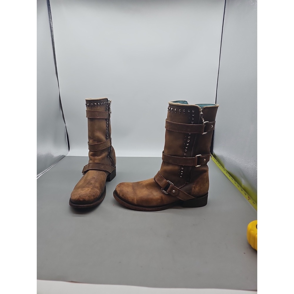 Corral Western Boots Womens Round Harness Buckles 9.5 M Cognac C2966 Goth